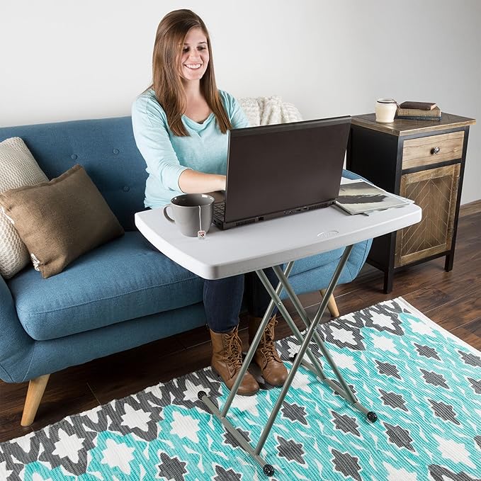 Lavish Home Portable Folding Tables - Lightweight Portable Folding Desk with Adjustable Height - Small Plastic Table for TV Tray, Playing Cards, and Craft Room (Single/White/2.5 FT Wide)