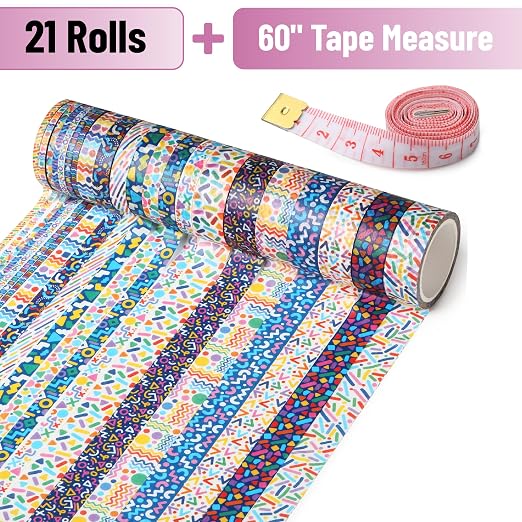 Mr. Pen- Washi Tape Set, 21 Rolls, Assorted Sizes, 5 Yards/Roll | Washi Tape for Scrapbook, Arts, Crafts, Journals and Planners, Geo Labyrinth