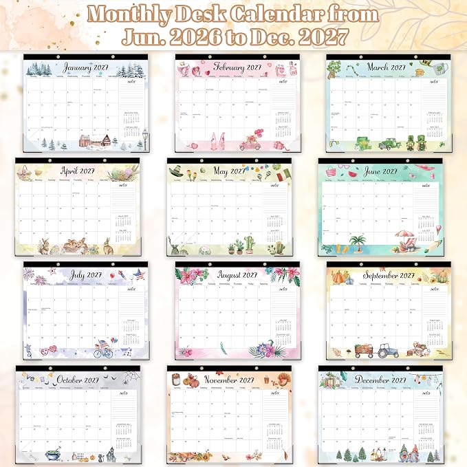 GuassLee Monthly Large Desk Calendar 2026-2027 - 19 Months 22" x 17" Calendar from Jun. 2026 to Dec. 2027, Large Monthly Planner with Holiday Watercolor Design for Office School Home Organizing