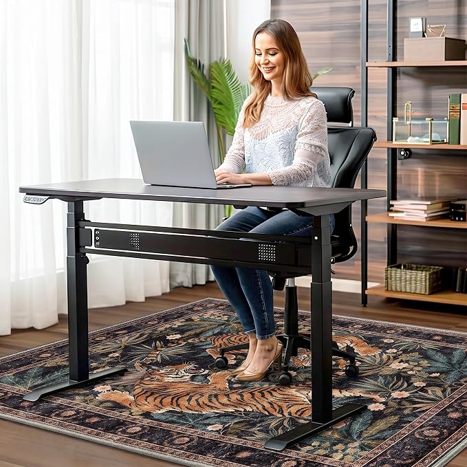 48"x72" Office Chair Mat for Hardwood Tile Floor, Under Desk Carpet Protector for Rolling Computer Chair Mat, Machine Washable Area Rug, Anti-Slip 1/5" Thick Low Pile Thin Vinyl Floor Mat, Black Brown