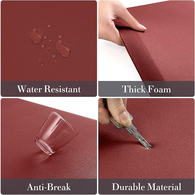 HappyTrends 2 PCS Kitchen Mat Cushioned Anti-Fatigue Floor Mat, Heavy Duty Ergonomic Comfort Foam Standing Mat, Waterproof Non-Slip Kitchen Rugs for Home, Office, Laundry,Red