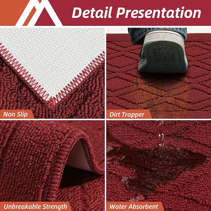 COSY HOMEER 48x20 Inch/30X20 Inch Kitchen Rug Mats Made of 100% Polypropylene 2 Pieces Soft Kitchen Mat Specialized in Anti Slippery and Machine Washable,red