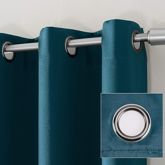 Sun Zero Nordic 2-pack Theater Grade Extreme 100% Blackout Grommet Curtain Panel Pair, 52" x 96", Teal