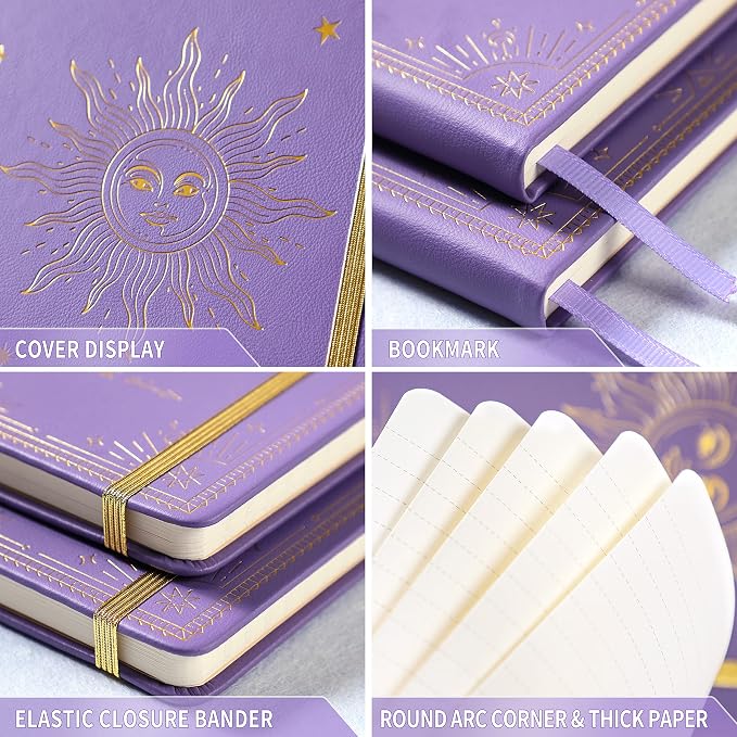 Artfan Ruled Notebook/Journal – Premium Thick Paper Faux Leather Classic Writing Notebook with Pocket + Page Dividers Gifts, Banded, Large, 144 Pages, Hard Cover, Lined (5.8 x 8.4) - Purple