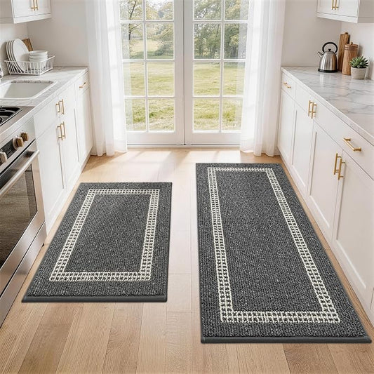 COSY HOMEER Kitchen Rugs Non-Slip 20x30/20x48 Inch Thick Polypropylene Standing Mat for Home Machine Washable, Black