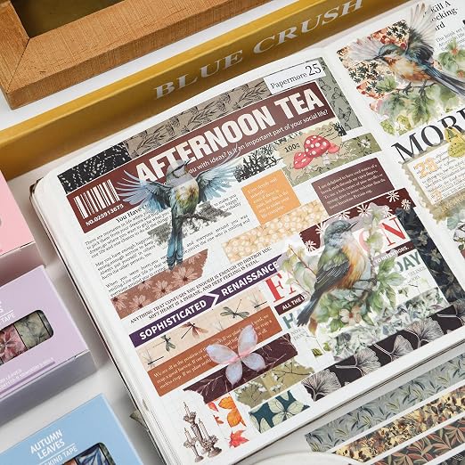 Flowers Washi Tape Set 60 Rolls Leaves Patterns Decorative Skinny Fall Masking Tapes for Arts, DIY Crafts, Journals, Planners, Scrapbook, Wrapping (Autumn)