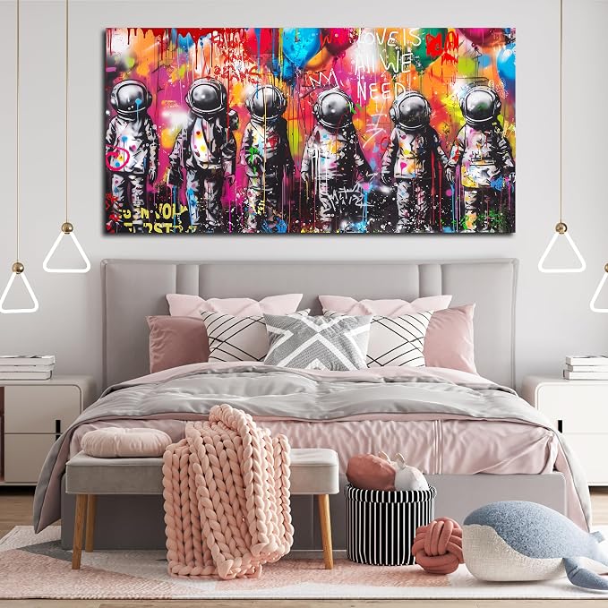 SIXTTART Astronaut Wall-Art - Big Graffiti Art Wall Decor - Space Posters Wall Decor for Bedroom Teen Girl Ready to Hang Size 29 x 59 Inch
