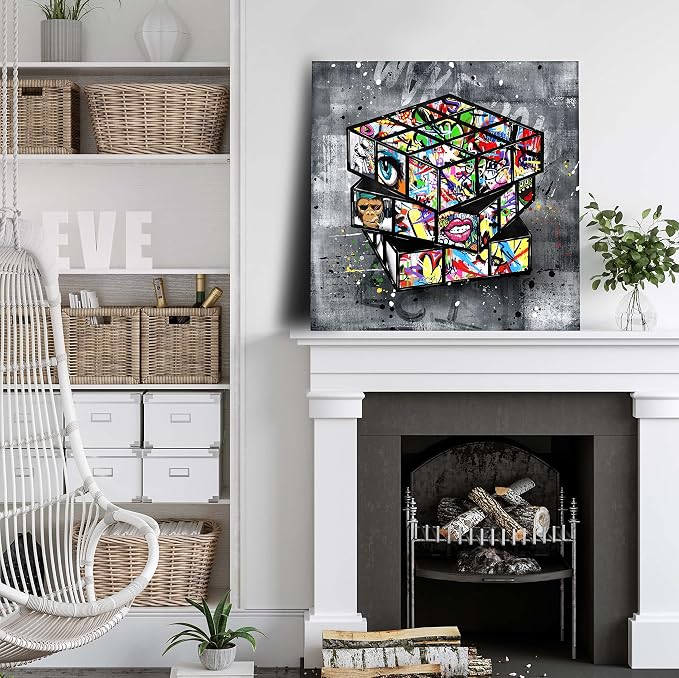 SIXTTART Graffiti Wall-Art - Banksy Canvas Wall Art For Living Room Large Size - Abstract Art Wall Decor - Street Pop Art Modern Art Wall Decor 30" W x 30" H Stretched And Framed Ready To Hang