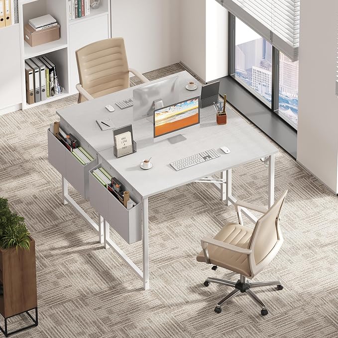 OLIXIS Small Computer Desk, 40 Inch Home Office Desks, Writing Study Craft Work Gaming Table, Computer Workstation for Bedroom Small Spaces with Storage Bag and Headphone Hook, White