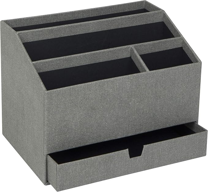 Bigso Greta Desktop Organizer - Durable Office Desk Organizer for Office Supplies and Accessories - 4 Compartments and Drawer for Customized Organizing - 9.4in x 6.2in x 7.2in - Grey