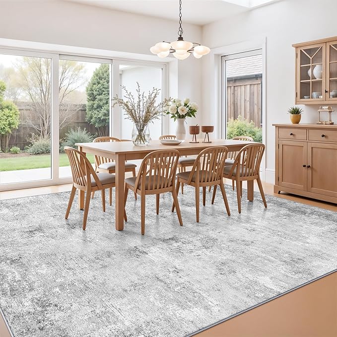 Large Rugs for Living Room 12x18: Soft Washable Rug for Bedroom Thin Stain Resistant Carpet for Dining Room Non-Slip Indoor Floor Mat for Villa Great Rooms/Executive Conference Rooms/Clubs 12x18 Grey