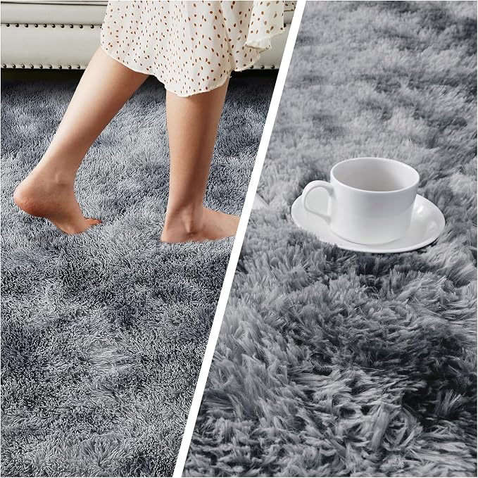 Small Rug Throw Rugs for Bedroom, Mini Area Rug, Fluffy Grey Carpet, Affordable Door Entryway Indoor Inside Front Entrance Dog 2x3 Mat, Home Decor Aesthetic(2 x 3, Dark Grey Tie-Dyed)