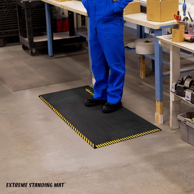 2’ x 3’ Black 1” Thick | Anti Fatigue Mats for Standing | Industrial Antifatigue Mat with Safety Stripes | Anti Fatigue Mat for Work & Workplace