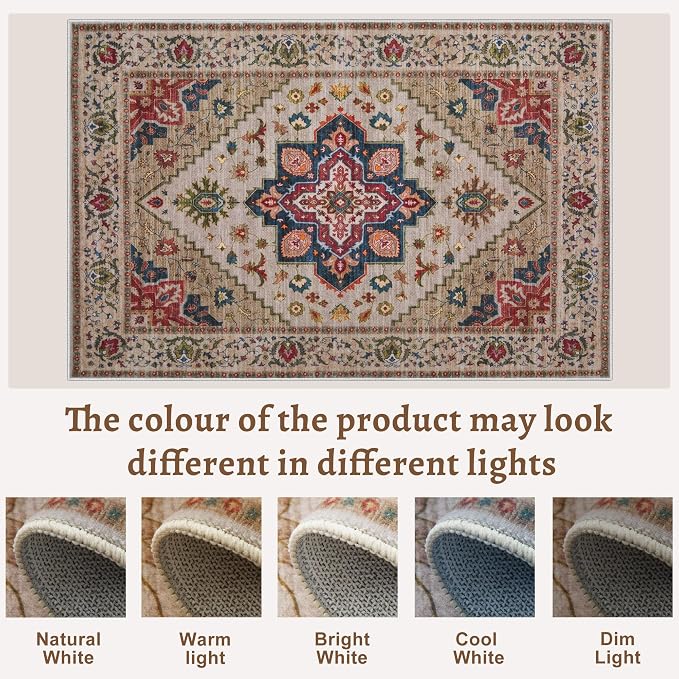 Tangsoo 2.6x8 Washable Runner Rug for Hallways, Non Slip Vintage Runner Rug, Soft Low Pile Long Rug Runner, Print Carpet Runners for Kitchen Bedroom Entryway Bathroom Living Room Beige/Blue