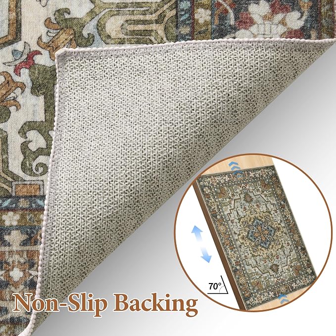 Tangsoo Vintage 5x7 Area Rug Washable Rugs for Living Room, Oriental Indoor Non Slip Large Area Rugs, Farmhouse Print Carpet, Soft Low Pile Foldable Floor Rug for Bedroom Dining Room
