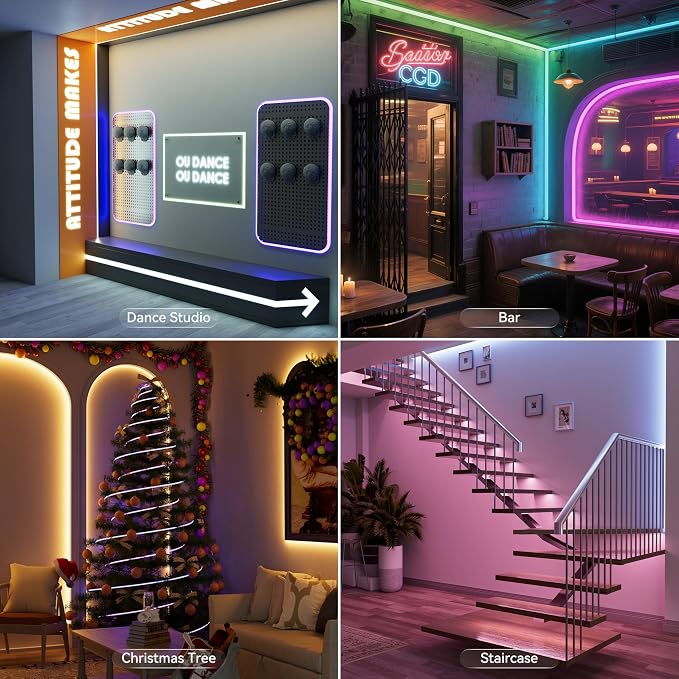 PAUTIX RGB COB LED Strip Light IP65 Waterproof,UL Listed 24V Color Changing Flexible Tape Lights 16.4ft/5m Multicolor,for TV,Bedroom,Bathroom,Party DIY Decoration(Adapter&Controller Not Included)