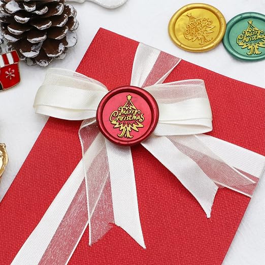SWANGSA Merry Christmas Tree Wax Seal Stamp Kit with 200pcs Sealing Wax Beads, Great for Embellishment of Christmas Cards, Invitations, Wine Packages, Gift Wraps