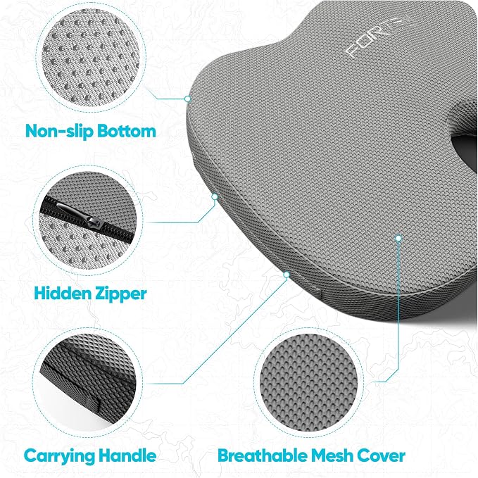 FORTEM Seat Cushion, Office Chair Cushion, Lumbar Support Pillow for Office Chair, Memory Foam Car Seat Cushions, Sciatica Coccyx Tailbone Pain Relief, Cushions for Back Support, Washable, Non Slip