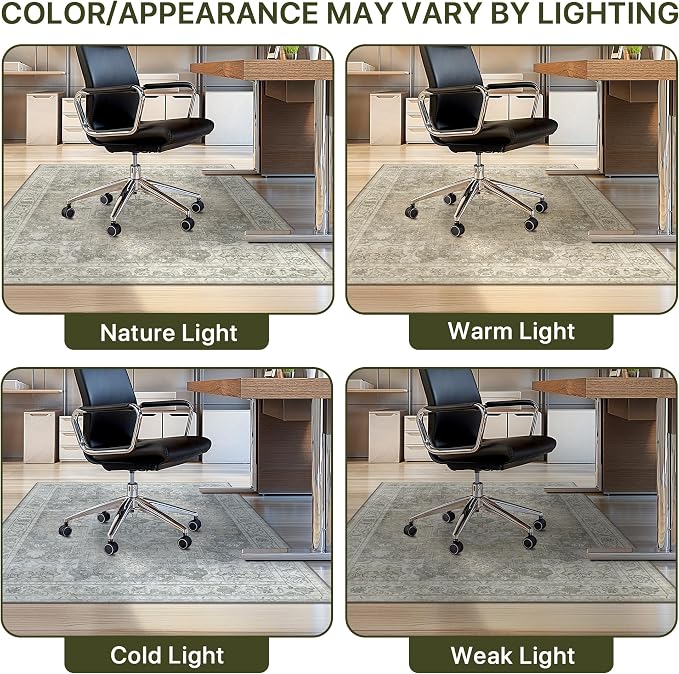 48"x72" Office Chair Mat for Hardwood Tile Floor, Under Desk Carpet Protector for Rolling Computer Chair Mat, Machine Washable Area Rug, Anti-Slip 1/5" Thick Low Pile Thin Vinyl Floor Mat, Trench