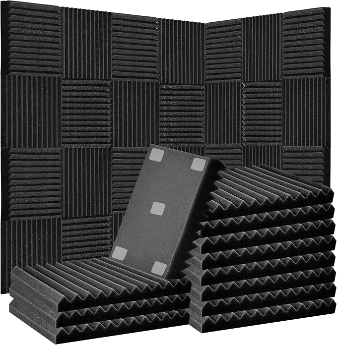 Acoustic Foam Panels for Walls, 52 Pack Sound Proof Foam Panels, 12" x 12" x 1" High Density Sound Dampening Panels for Recording Studio, Gaming Room & Home Theater (BLACK)
