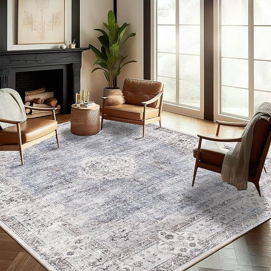Washable Area Rug 8'x10' Retro Boho Design Non-Shedding Non-Slip Easy Care Ideal for High Traffic Areas in Living Room Bedroom Office Coffee Table Kitchen Large Carpet