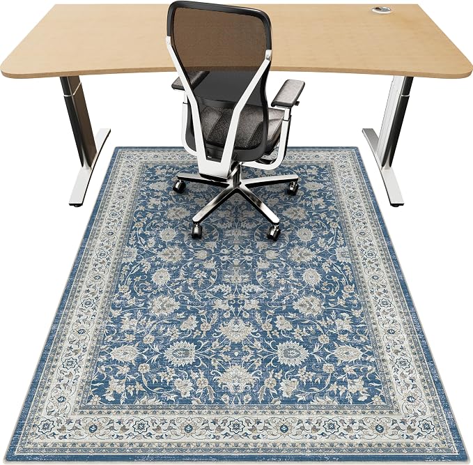 36"x48" Office Chair Mat for Hardwood, Under Desk Chair Mat for Home Office, Anti-Slip Office Rugs for Rolling Chairs, Floor Protector Washable Rugs Ocean Blue