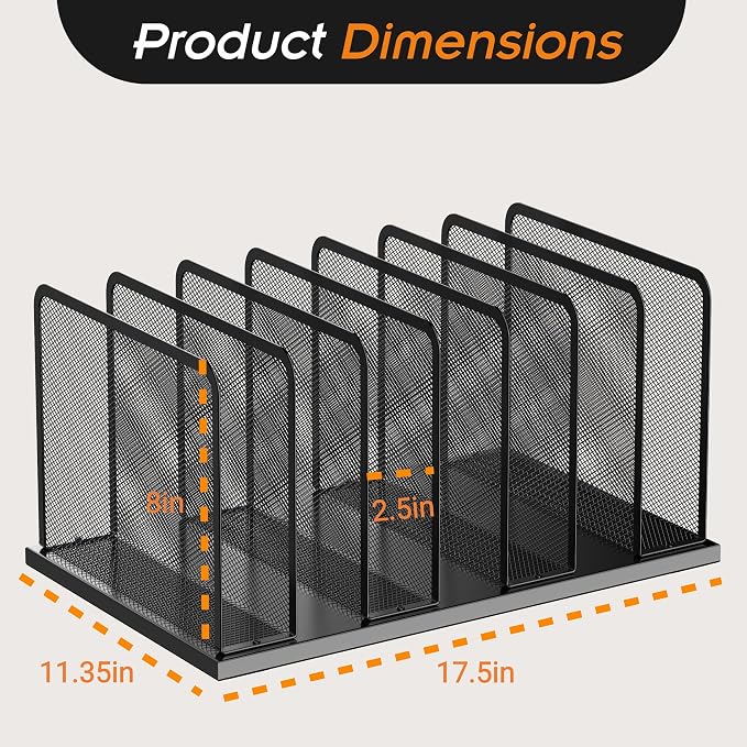 Kuntine.B Desk File Organizer Upright Mesh Desktop Organizer File Sorter Office Organization File Holder for Home, Office & Classroom (Black, 1 Pack 7-Section)