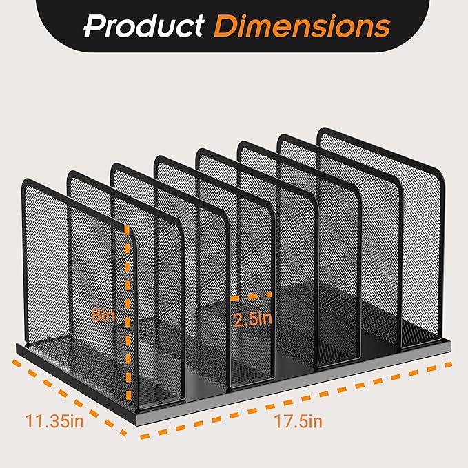 Kuntine.B Desk File Organizer Upright Mesh Desktop Organizer File Sorter Office Organization File Holder for Home, Office & Classroom (Black, 2 Pack 7-Section)