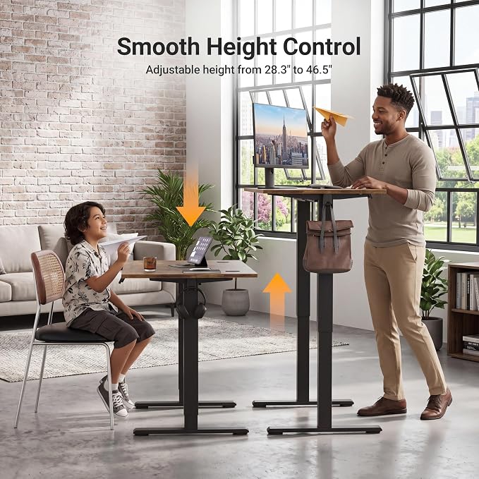 Claiks 40 x 24 Inch Rustic Brown Electric Standing Desk | Adjustable Height, Sit Stand, 3 Memory Presets, Cable Management, Space-Optimized, Home Office & Bedroo