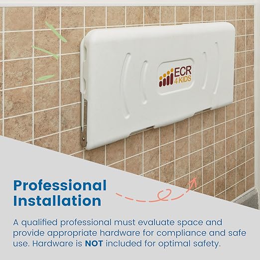 ECR4Kids Horizontal Wall-Mounted Changing Station, Baby Changer, White Granite