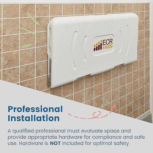 ECR4Kids Horizontal Wall-Mounted Changing Station with 500 Liners, Baby Changer, White Granite