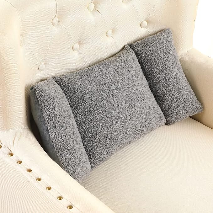 Queekay Fleece Lumbar Support Pillow 3 Section Back Pillow Office Chair for Back Support Comfortable Lumbar Cushion for Car Seat Pain Relief Sofa Rest(Gray)