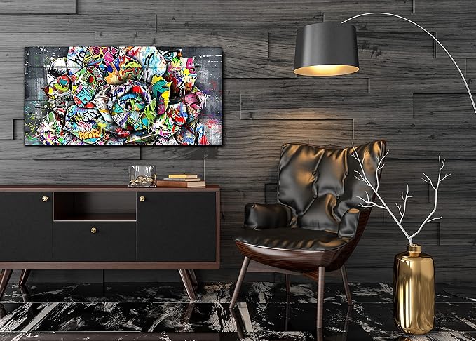 SIXTTART Floral Wall-Decor - Banksy Canvas Wall Decor - Graffiti Wall Art for Living Room Ready To Hang Size 40" x 20"