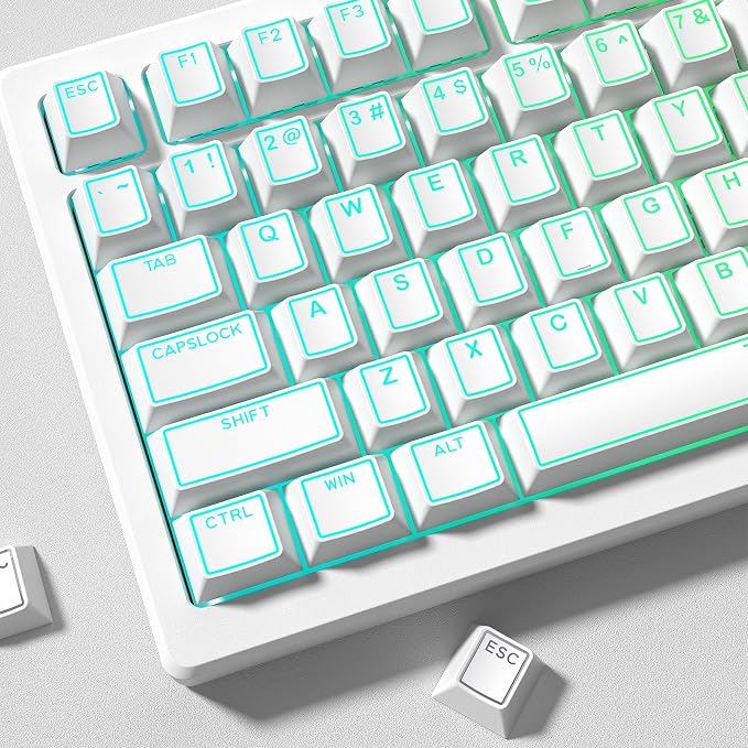Womier PBT Keycaps Set 130 Keys, Custom White Japanese Keyboard Doubleshot Dye Sub Side Print Shine Through Keycaps 60 65 75 100 Percent, Cherry Profile (White 4)
