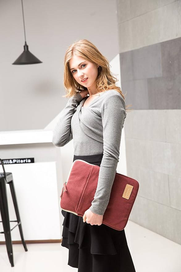Kinmac 360° Protective Vertical Laptop Sleeve Case Cover Bag with Pocket for MacBook Pro 14 inch,14 inch-14.4 inch HP Lenovo Dell ASUS Acer Laptop (Wine Red)