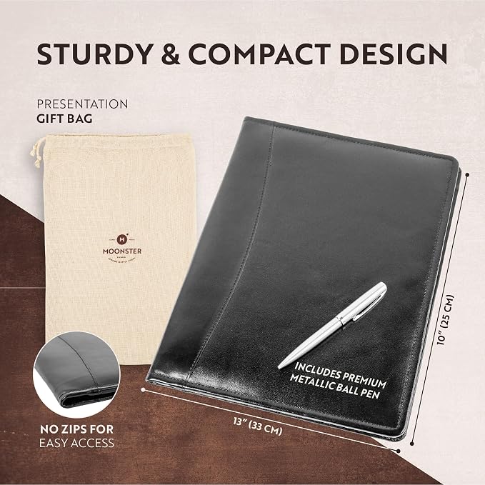 Leather Portfolio Professional Organizer Padfolio – Resume Folder with Luxury Pen, Stylish Document Folio for Letter Size Writing Pad with Business Card Holder, Ideal Gift Portfolios for Men and Women