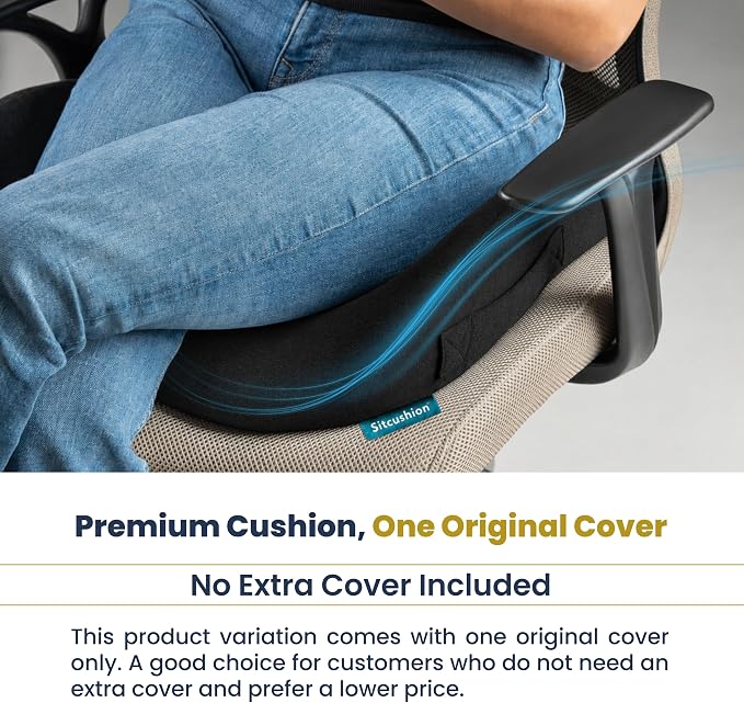 SitCushion Extra Large Memory Foam Seat Cushions for Office Chairs, Pressure Relief Seat Cushion for Tailbone Pain Relief, Desk Chair Pad for Sciatica, Lower Back Pain Relief (Cooling Black)