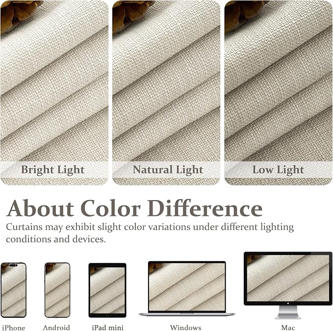 Memory Trained Pinch Pleated Cream 104 Inch Long Curtains 2 Panels Set for Office, Full Blackout Two Layer Heavy Linen Blend Sound Dampening Heat Blocking Textured Curtain & Drapes for Large Windows