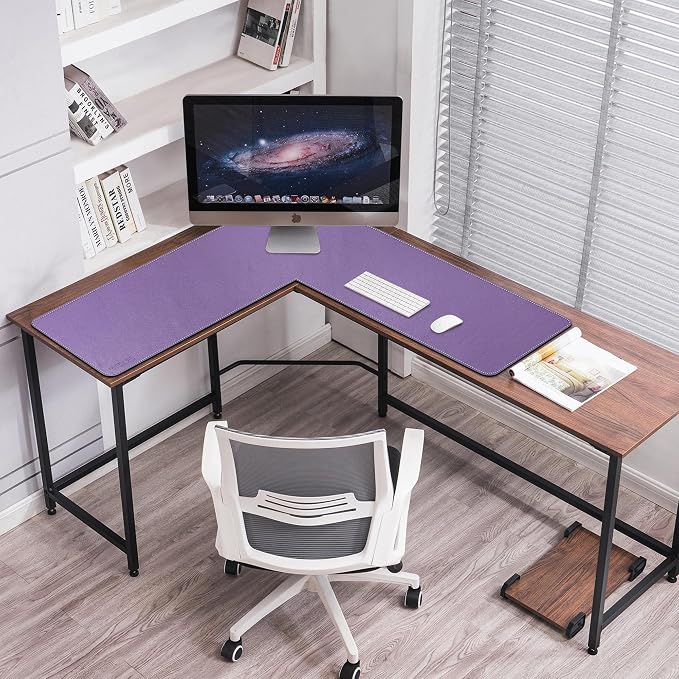 Mydours L-Shape Desk Mat, 46" x 46" x 16" Extra Large PU Leather Corner Desks Pad Blotter, XXL Corners Waterproof Gaming Mouse Pad, Desktop Protector for Computer Keyboard Home Office (Purple)