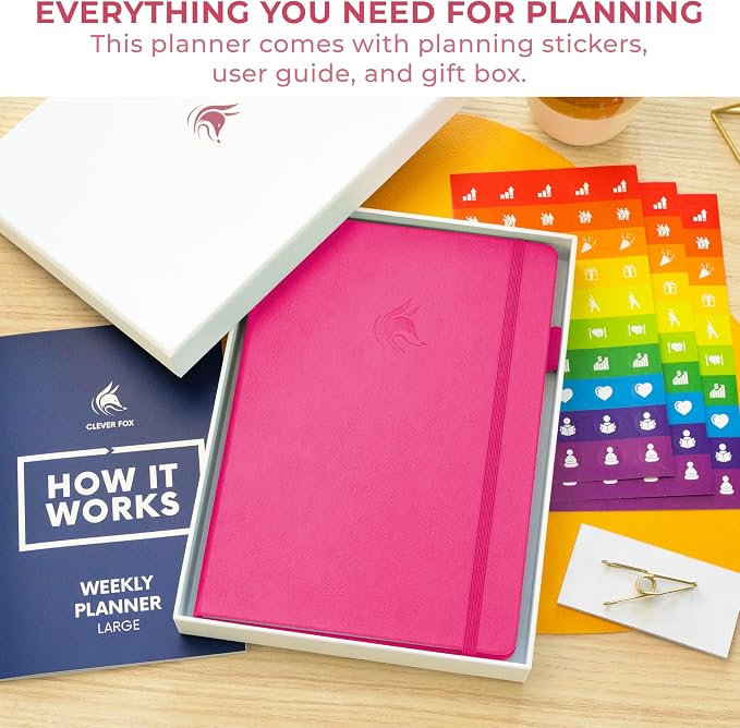 Clever Fox Planner Large – Undated Weekly & Monthly Planner for Productivity, Time Management & Goals – Organizer Journal – 7x10” (Hot Pink)