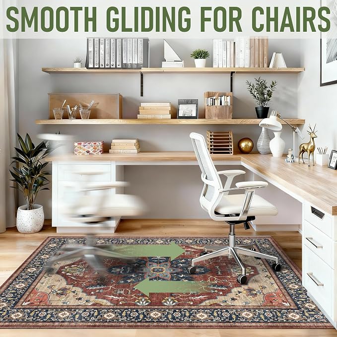48"x60" Office Chair Mat for Hardwood, Under Desk Chair Mat for Home Office, Anti-Slip Office Rugs for Rolling Chairs, Floor Protector Washable Rugs Rust Red