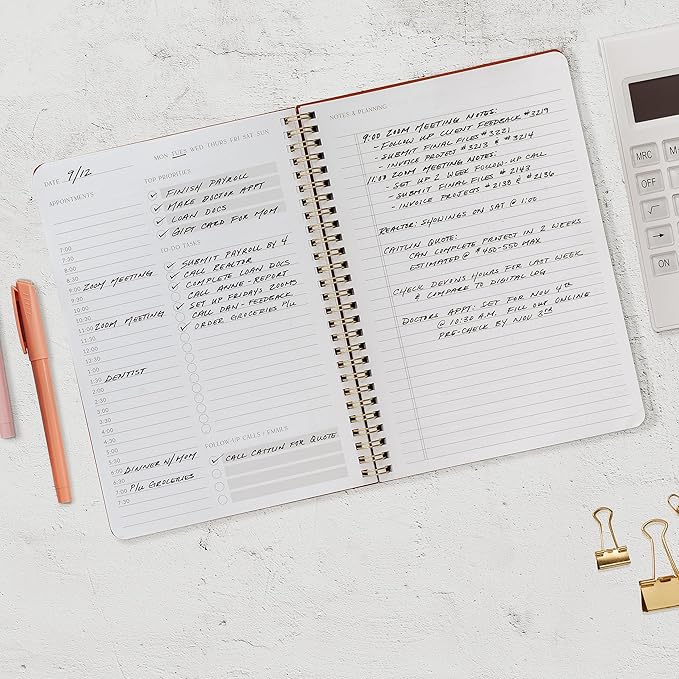 Beautiful Daily Planner And Notebook With Hourly Schedule - Aesthetic Spiral To do List Notepad to Easily Organize Your Tasks And Appointments - Stylish Book And School Or Office Supplies For Women
