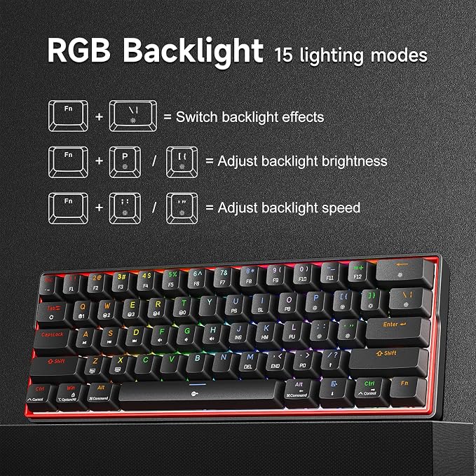 KEMOVE K61SE Gaming Mechanical Keyboard, 60 Percent Wired RGB Backlit N-Key Rollover Compact Mini 61 Keys Keyboard for PC Laptop, Red Switch