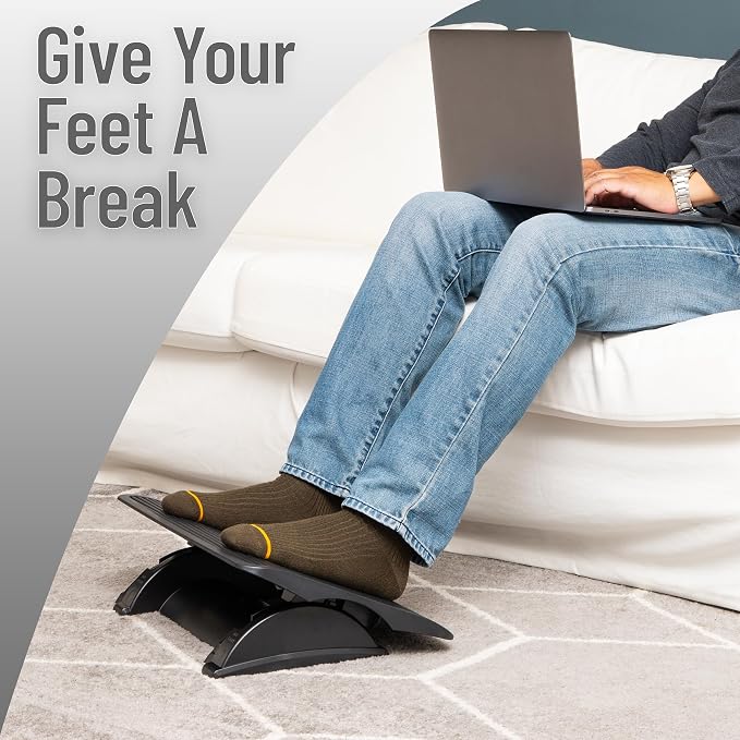 Mind Reader Foot Rest, Under Desk at Work, Ergonomic, Height Adjustable, Office, Plastic, Black