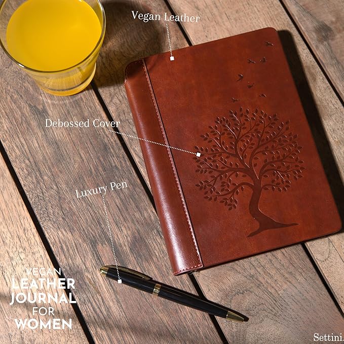 SETTINI® Tree of Life Journal Gift Set - Hardcover Vegan Leather, Unique Pen Holder, Lined, 192 Pages, A5 - Includes Pen for Writing and Travel - Birthday Gift, Journal for Women & Men