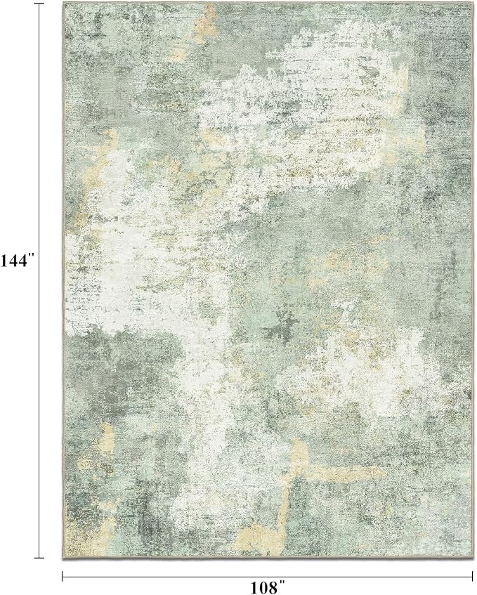 9x12 Area Rug for Living Room- Modern Abstract Machine Washable Rug Large Area Rug Indoor Stain Resistant Carpet for Bedroom Non-Slip Low Pile Soft Room Decor 9X12 Sage Green