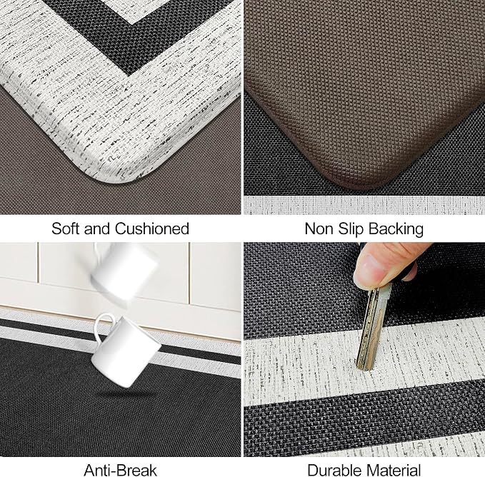 Anti Fatigue Kitchen Mats Memory Foam Cushioned Rugs Non Skid Large Kitchen Rugs Comfort Standing Desk Mats for Kitchen Floor Office Home Laundry Room Waterproof Ergonomic Black 17.3"x 94.5"