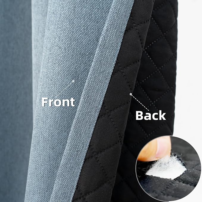 DriftAway Blackout Soundproof Thermal Insulated Linen Textured Curtains with Quilted Thermal Lining for Cold and Heat Blocking Noise Reducing Daytime Sleep 1 PC 52 Inches by 86 Inches Dusty Blue