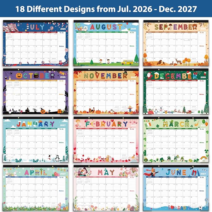 2026-2027 Desk Calendar - July 2026 - December 2027, 2026-2027 Calendar, 17" x 12", 18 Months Calendar, Seasonal Desktop Calendar, Notes Section
