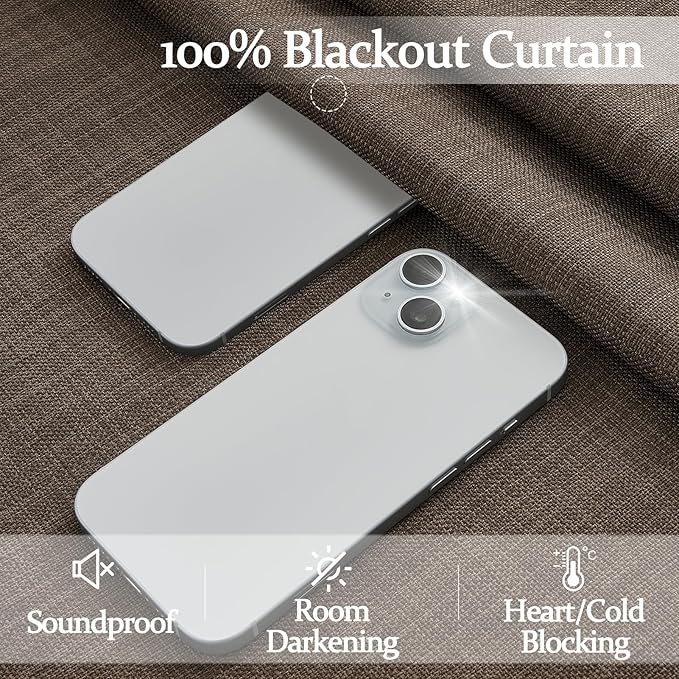 Dark Brown 108 Inch Extra Long Floor to Length Curtains 2 Panels for Sliding Glass Doors, Memory Trained Pinch Pleated Blackout Dual Layer Flax Linen Thermal Noise Cancelling Luxury Curtain & Drapes